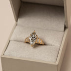 Marquise Lab Grown Engagement Ring Bezel Set Baguette Gold Wedding Ring