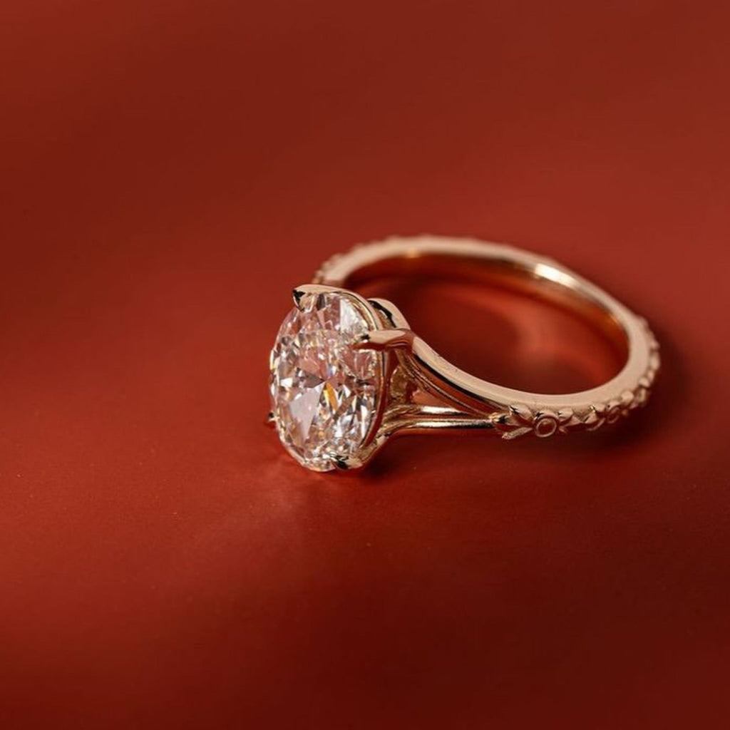 Oval Cut Lab Grown Engagement Ring Solid Gold Solitaire Wedding Ring