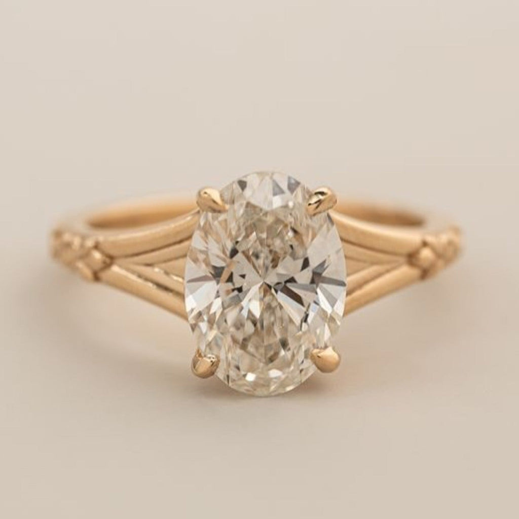 Oval Cut Moissanite Engagement Ring Solid Gold Solitaire Wedding Ring