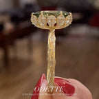 Green Marquise Moissanite Engagement Ring Vintage Tulip Set Wedding Ring