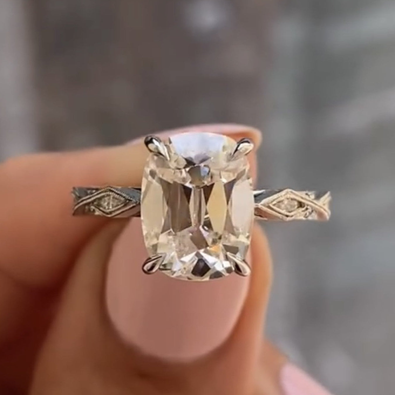 Old Mine Elongated Cushion Lab Grown Engagement Ring