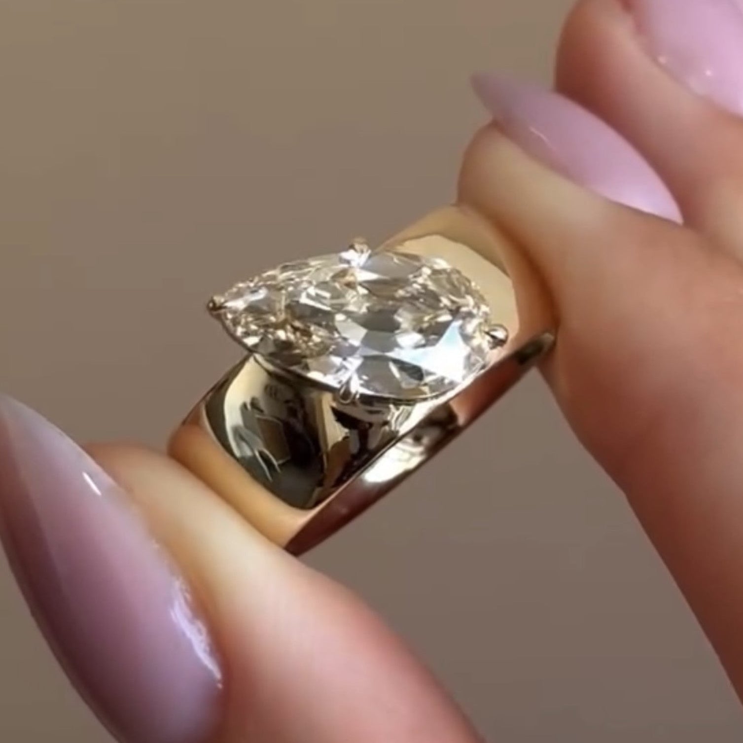 Old Mine Pear Cut Lab Grown Engagement Ring East West Gold Wedding Ring