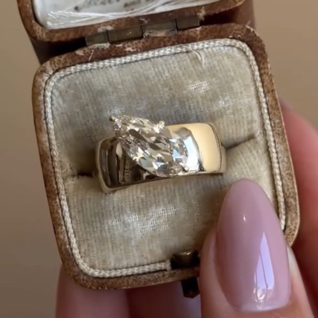 Old Mine Pear Cut Lab Grown Engagement Ring East West Gold Wedding Ring