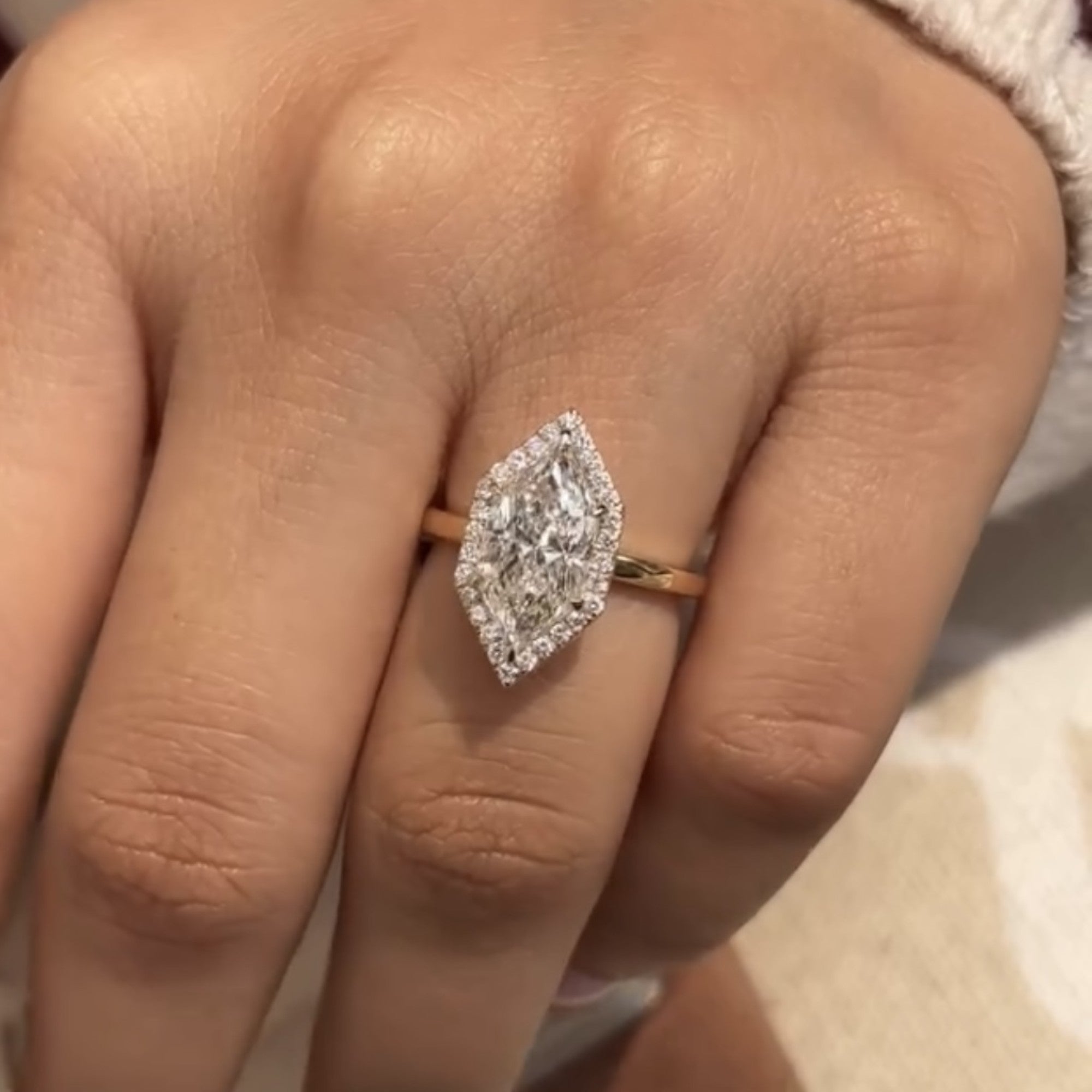 Dutch Marquise Moissanite Halo Set Engagement Ring Solid Gold Wedding Ring
