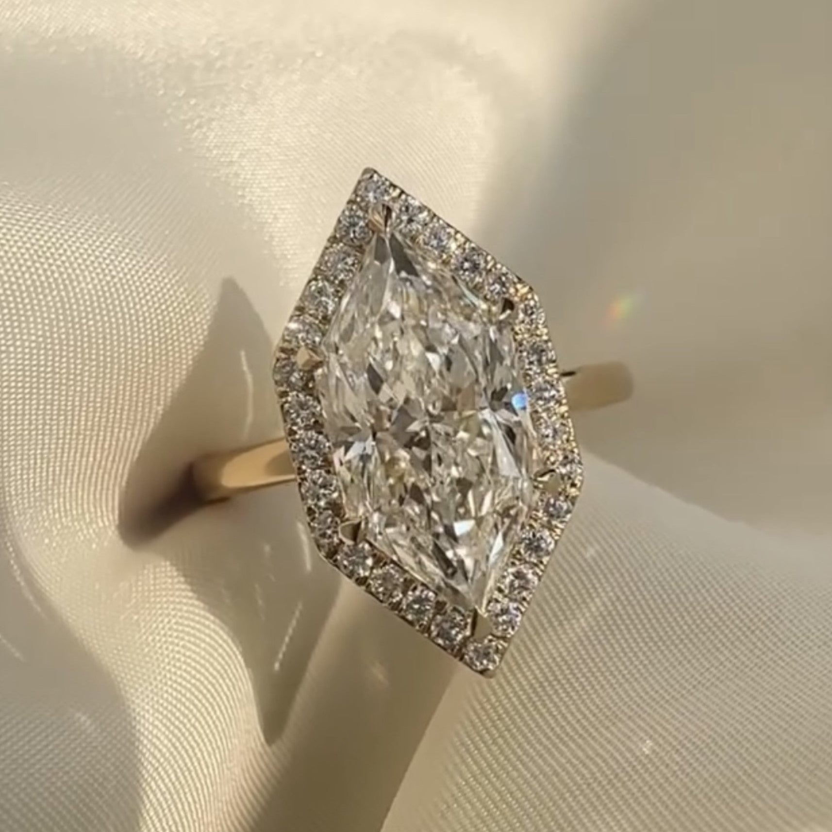 Dutch Marquise Moissanite Halo Set Engagement Ring Solid Gold Wedding Ring