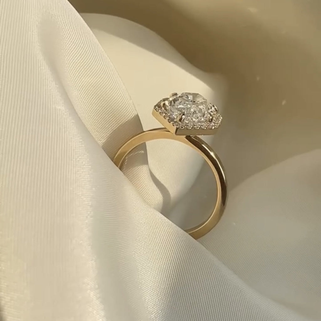 Dutch Marquise Lab Grown Halo Set Engagement Ring Solid Gold Wedding Ring