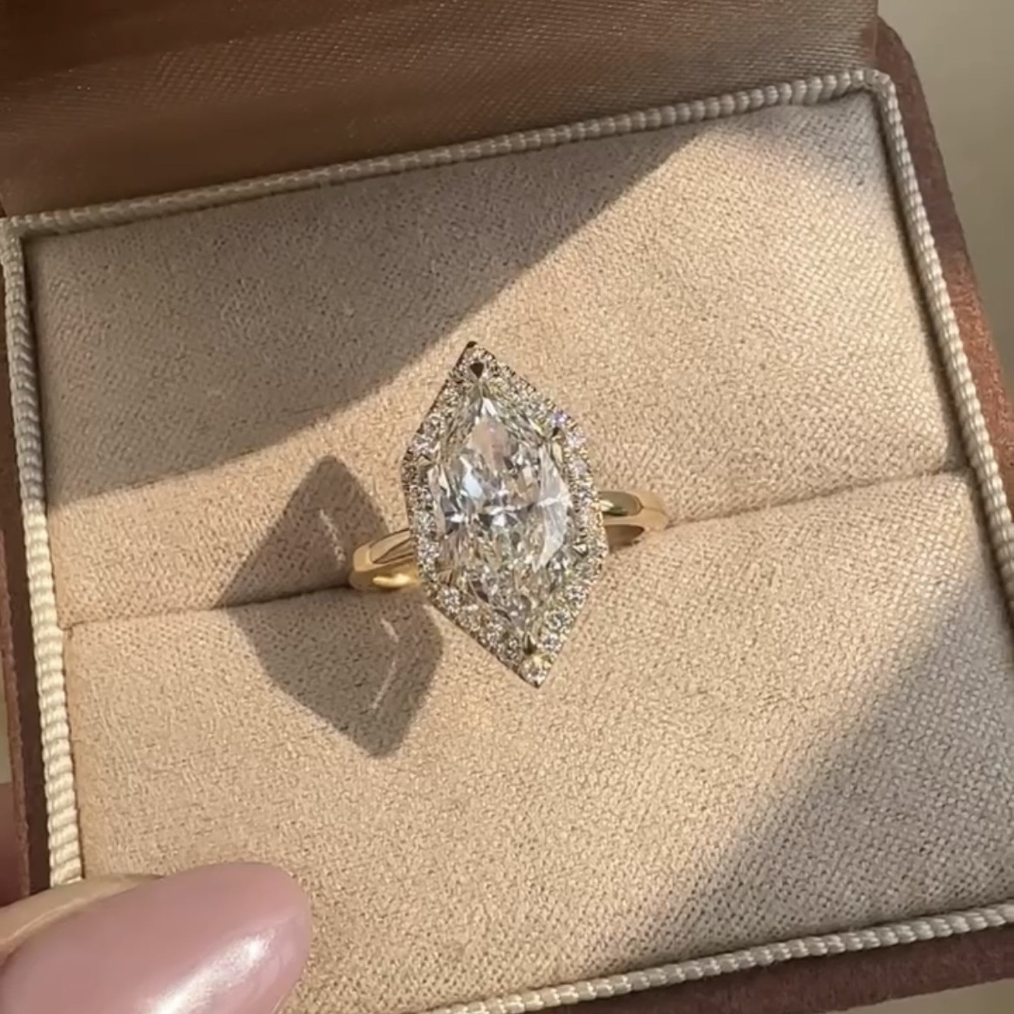 Dutch Marquise Moissanite Halo Set Engagement Ring Solid Gold Wedding Ring