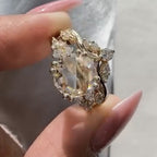 Rose Cut Lab Grown Engagement Ring Set Gold Bridal Wedding Ring Set