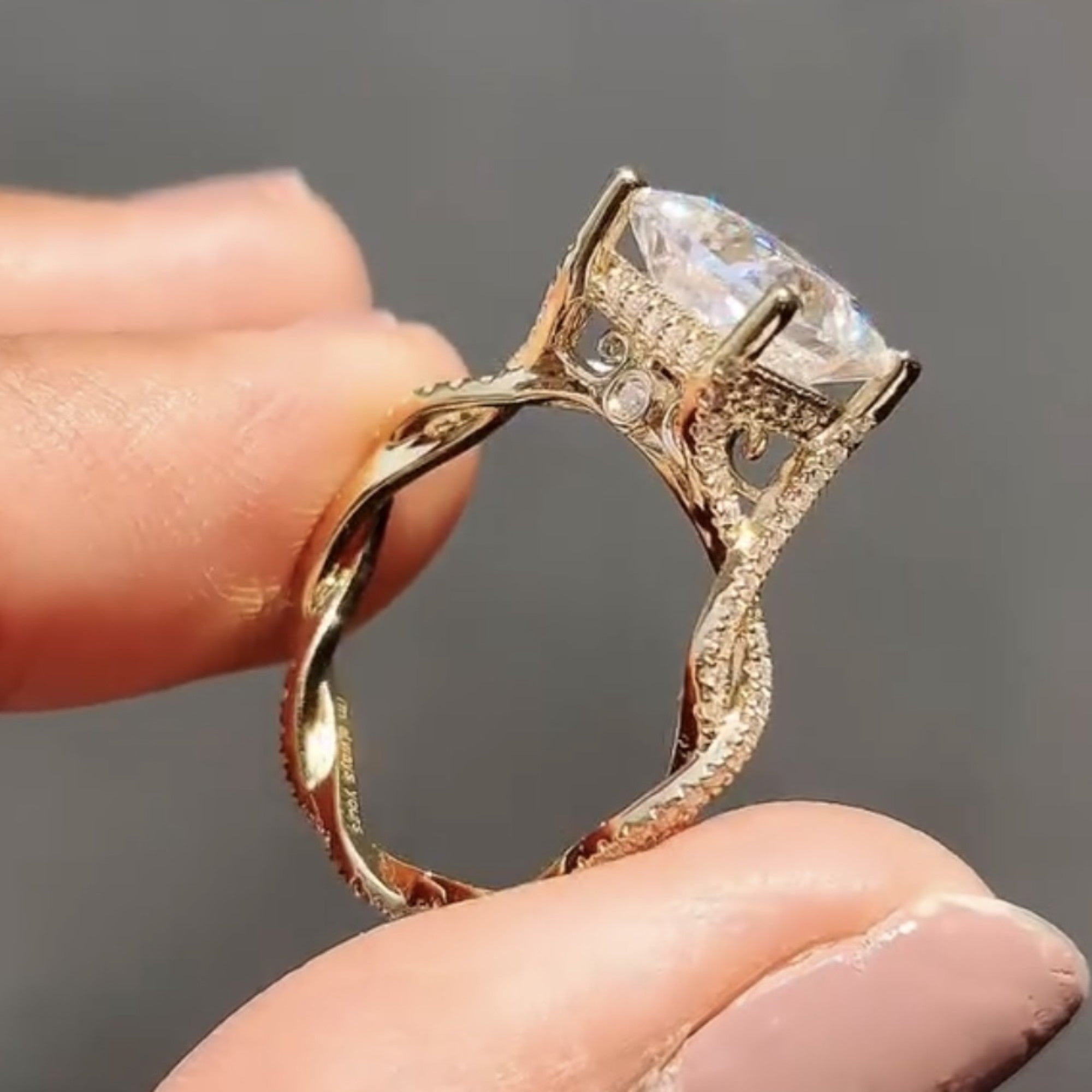 Princess Cut Lab Grown Engagement Ring Twisted Band Gold Wedding Ring