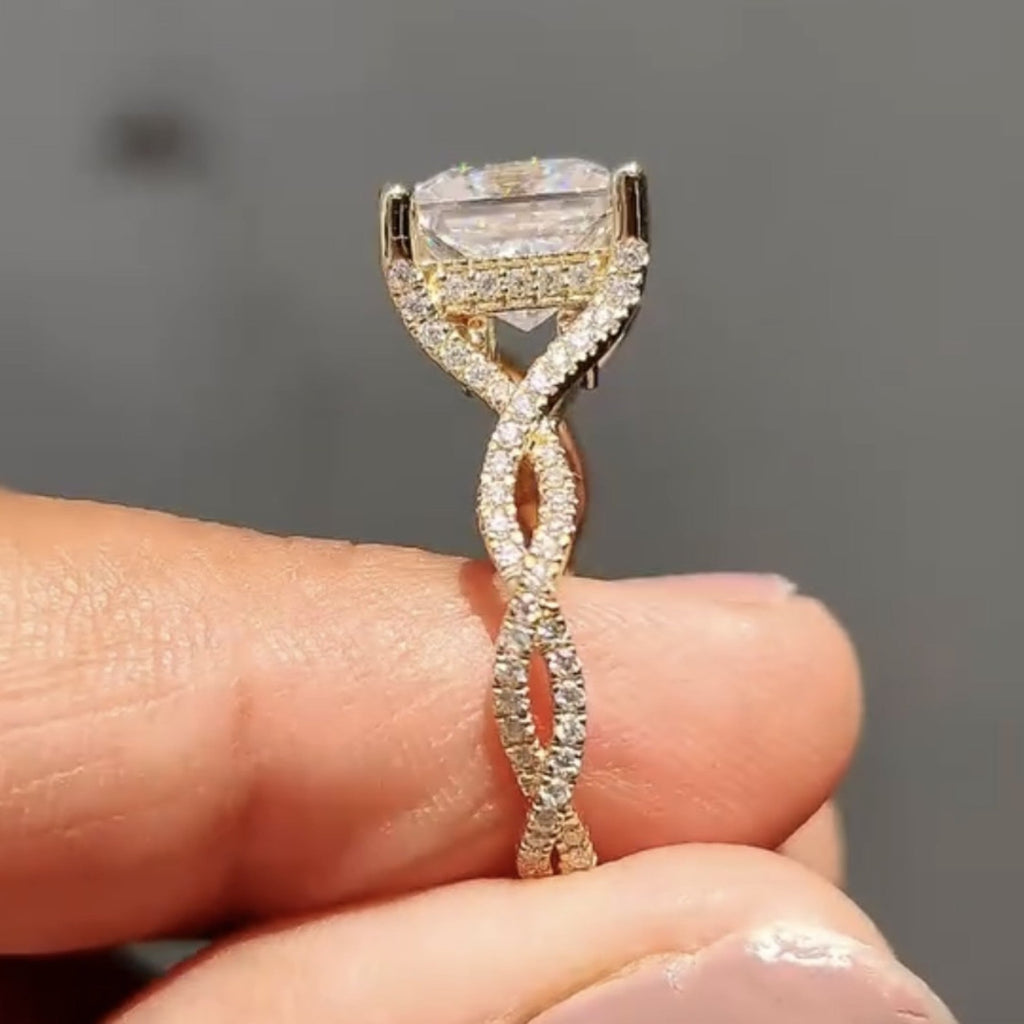 Princess Cut Moissanite Engagement Ring Twisted Band Gold Wedding Ring