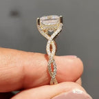 Princess Cut Lab Grown Engagement Ring Twisted Band Gold Wedding Ring