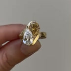 3.50 TCW Pear And Brown Oval Toi Et Moi Moissanite Engagement Ring Engraved Band Gold Ring
