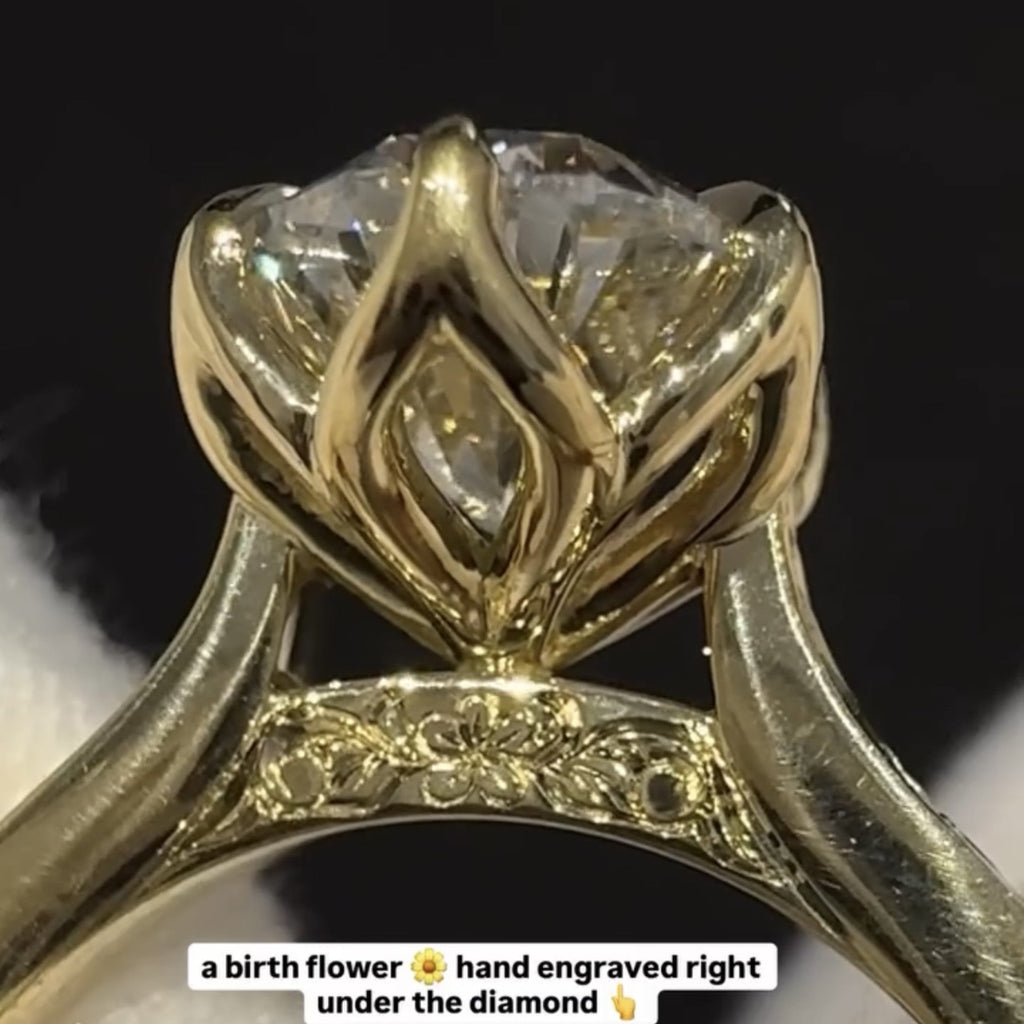 Oval Cut Lab Grown Engagement Ring Tulip Set Gold Vintage inspired Ring