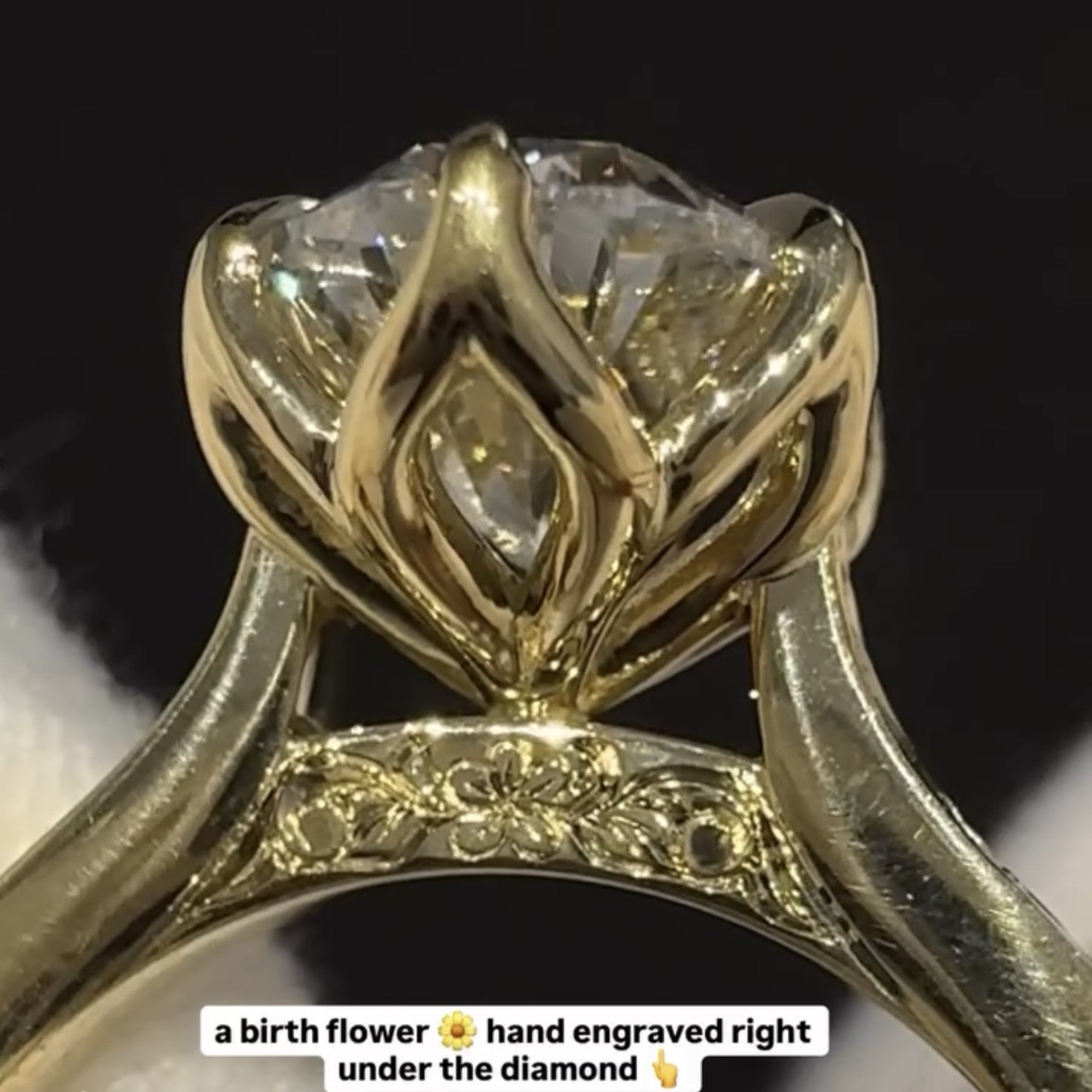 Oval Cut Lab Grown Engagement Ring Tulip Set Gold Vintage inspired Ring