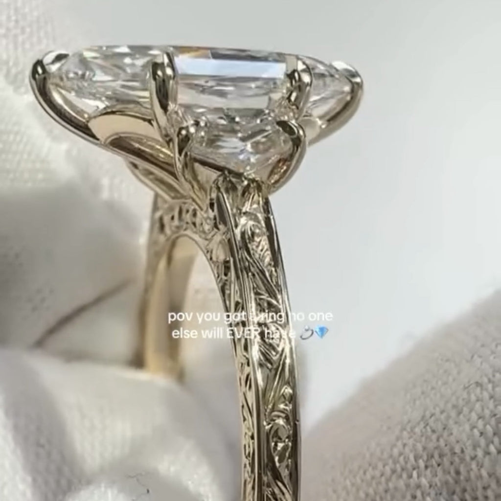 Dutch Marquise Three Stone Moissanite Engagement Ring