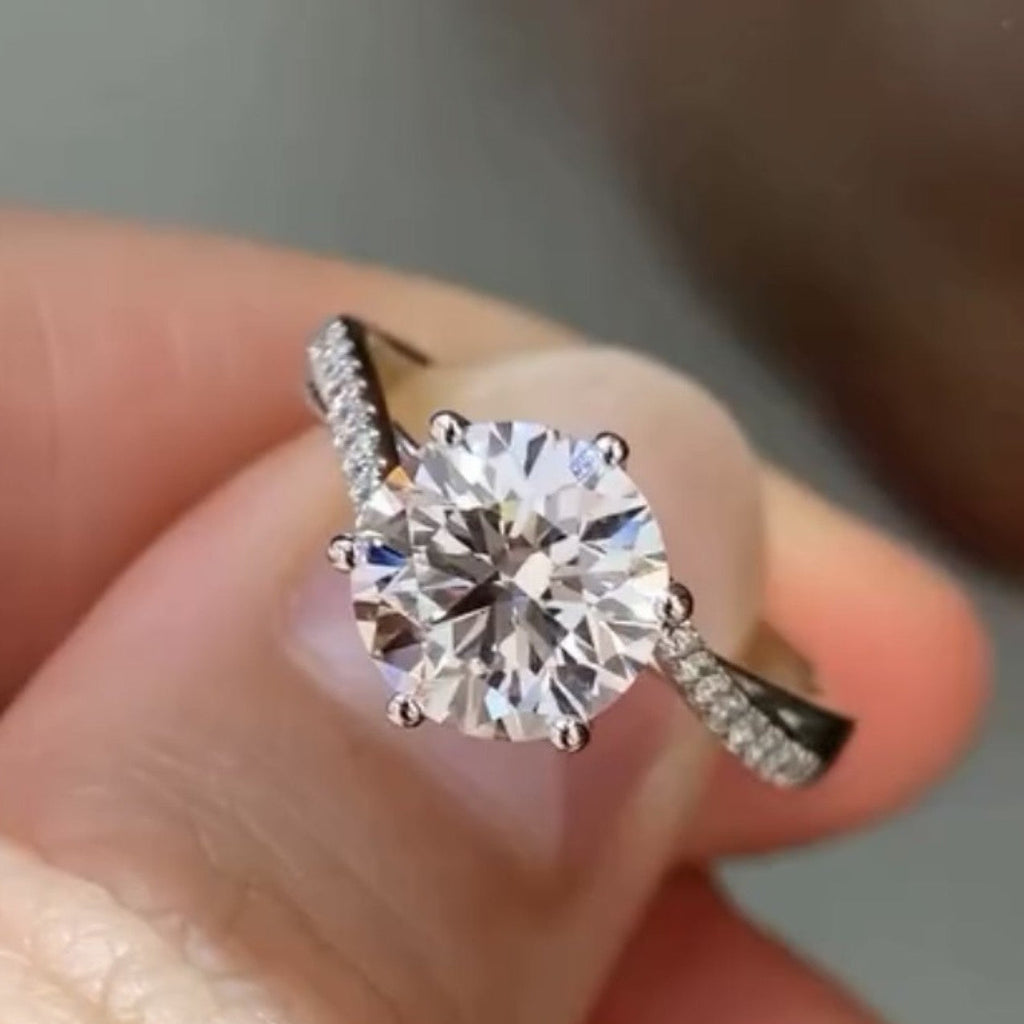 Round Cut Lab Grown Engagement Ring Accent Gold Wedding Ring