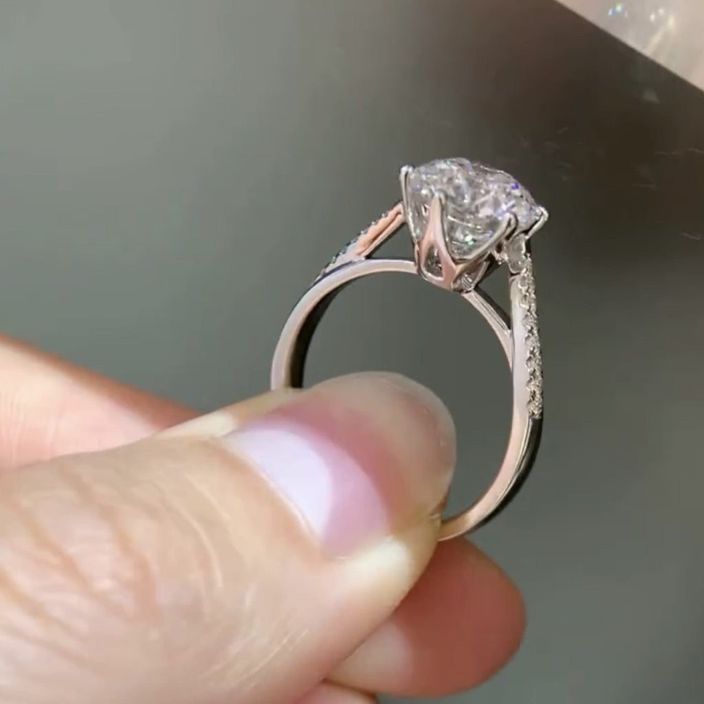 Round Cut Lab Grown Engagement Ring Accent Gold Wedding Ring