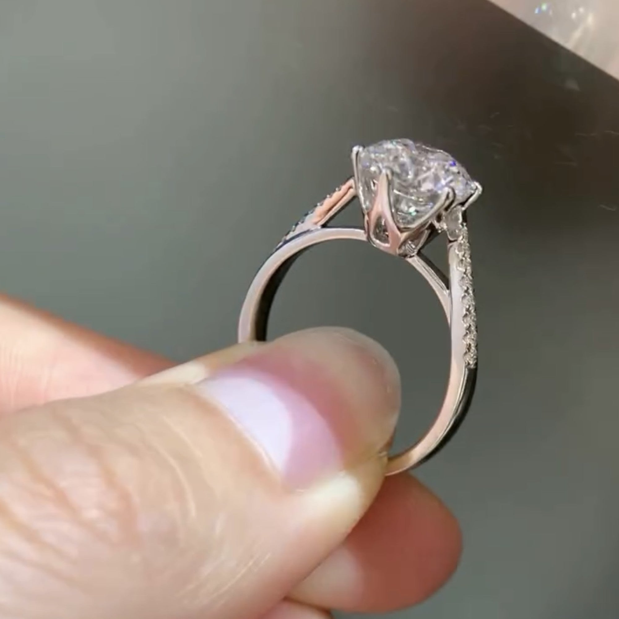 Round Cut Lab Grown Engagement Ring Accent Gold Wedding Ring