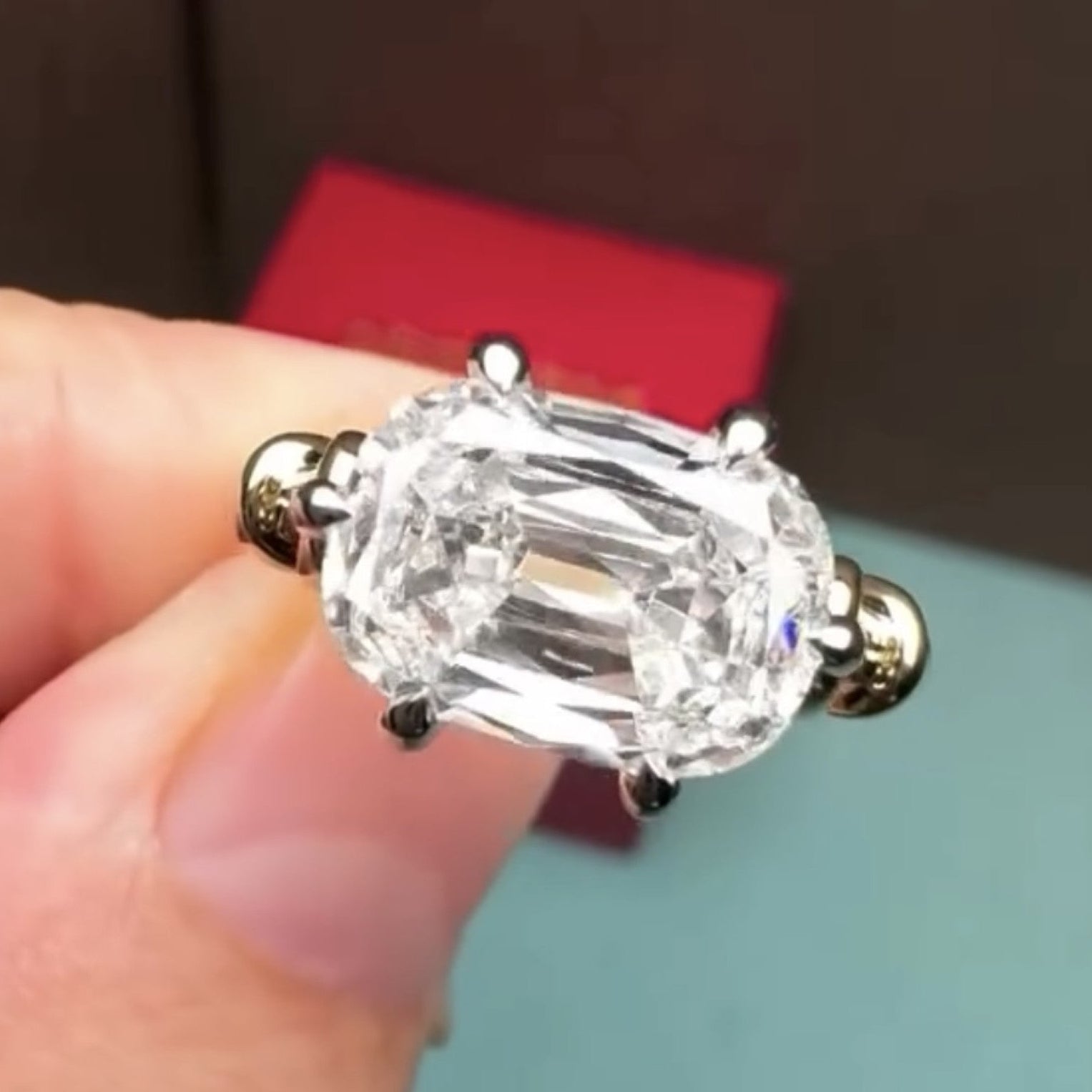 Mine Elongated Cushion Moissanite Engagement Ring East West Gold Wedding Ring