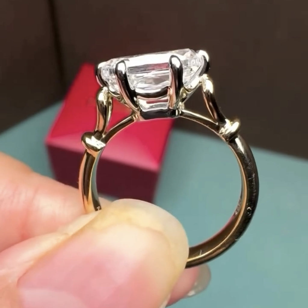 Old Mine Elongated Cushion Lab Grown Engagement Ring East West Gold Wedding Ring