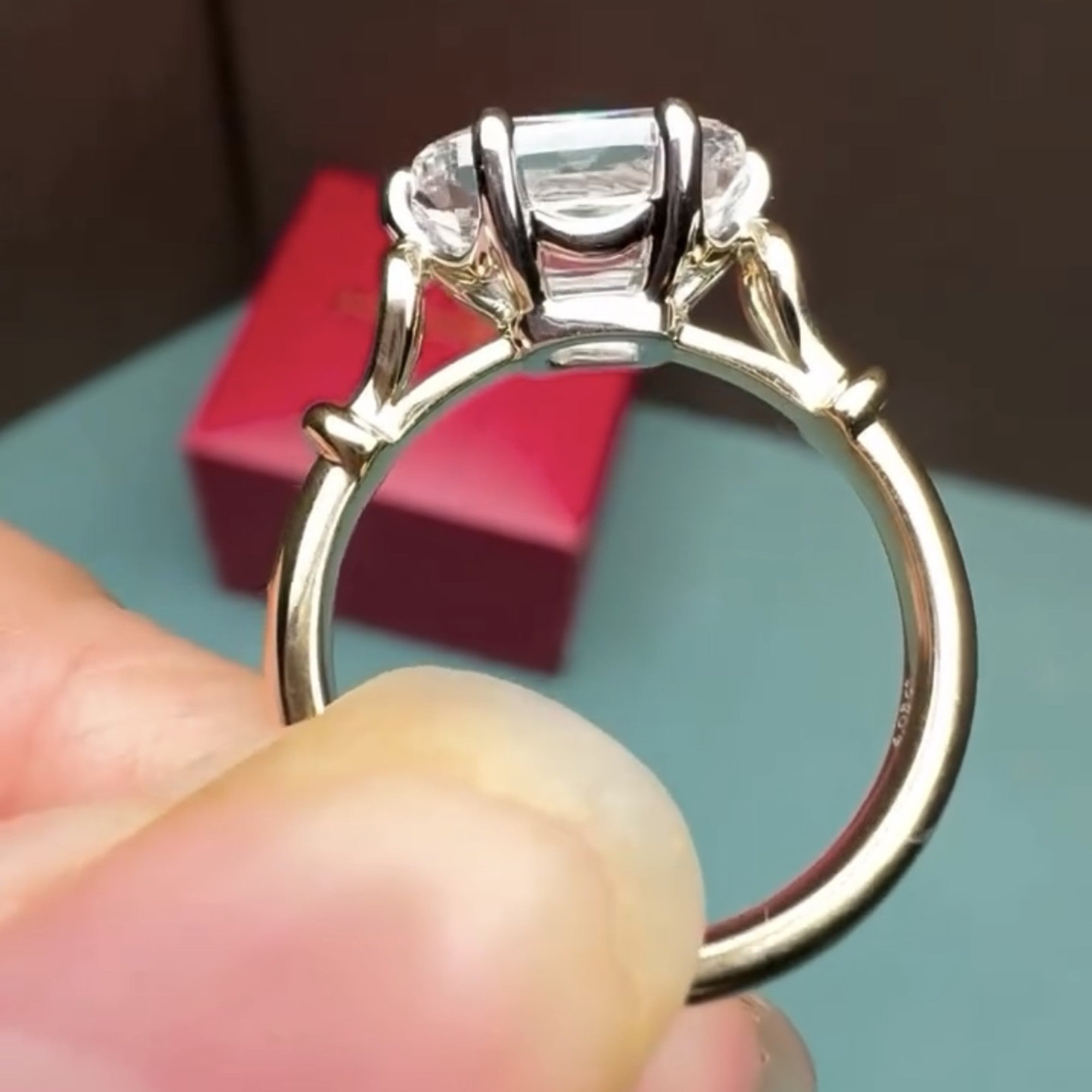 Old Mine Elongated Cushion Lab Grown Engagement Ring East West Gold Wedding Ring