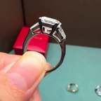 Emerald Cut Moissanite Engagement Ring Three Stone Gold Wedding Ring