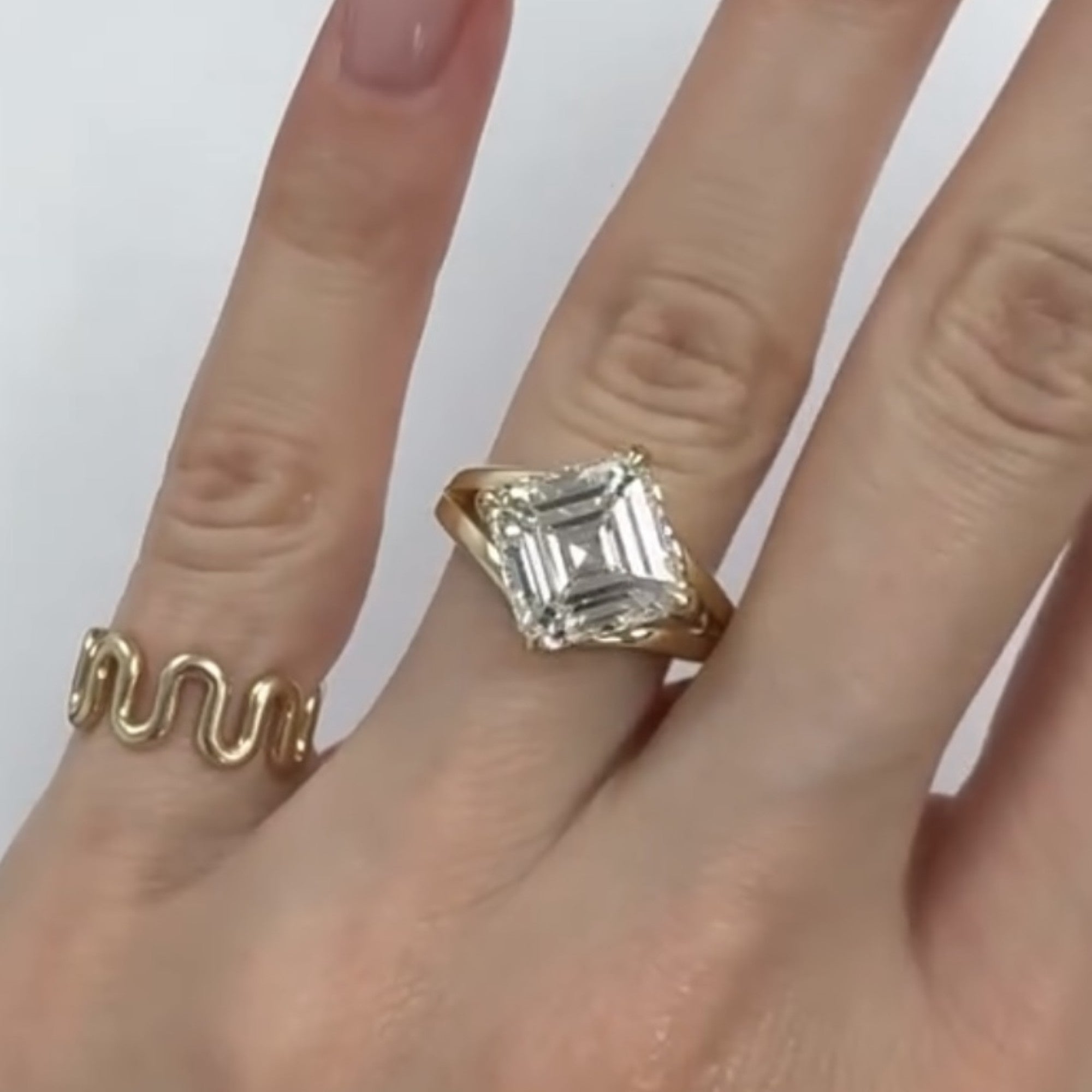Asscher Cut Lab Grown Engagement Ring Split Shank Gold Unique Ring
