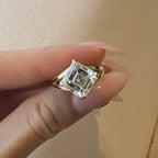 Asscher Cut Lab Grown Engagement Ring Split Shank Gold Unique Ring
