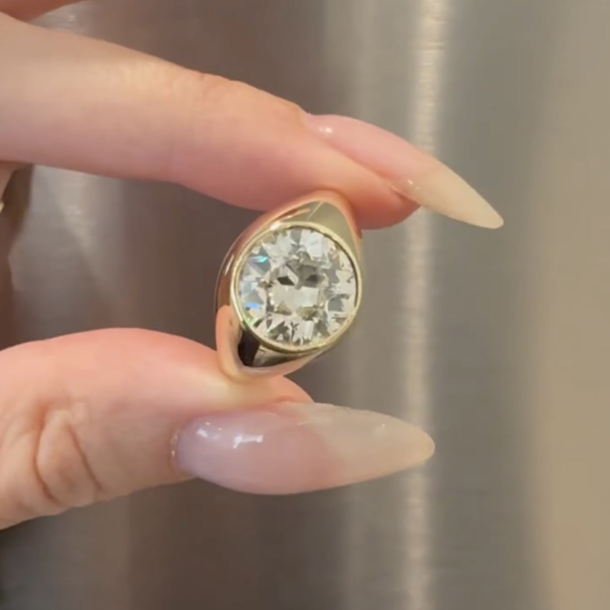 Round Bezel Set Engagement Ring Gold Solitaire Lab Grown Wedding Ring