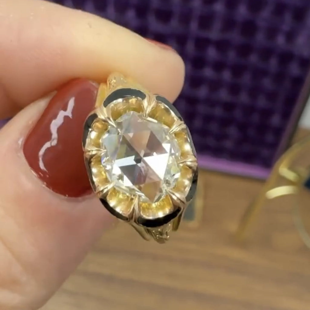 Oval Rose Cut Lab Grown Engagement Ring Unique Eight Prong Wedding Ring