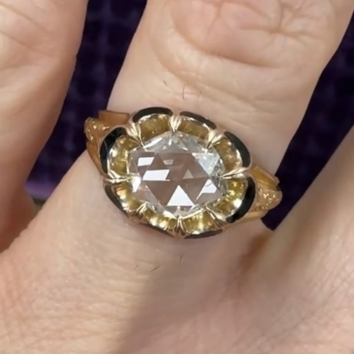 Oval Rose Cut Moissanite Engagement Ring Unique Eight Prong Wedding Ring