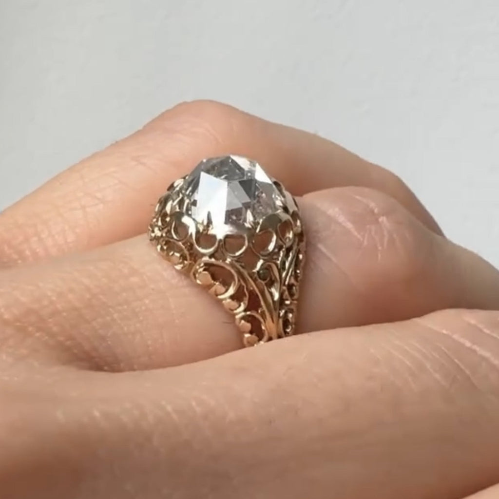 Antique Round Cut Lab Grown Engagement Ring Vintage Inspired Wedding Ring