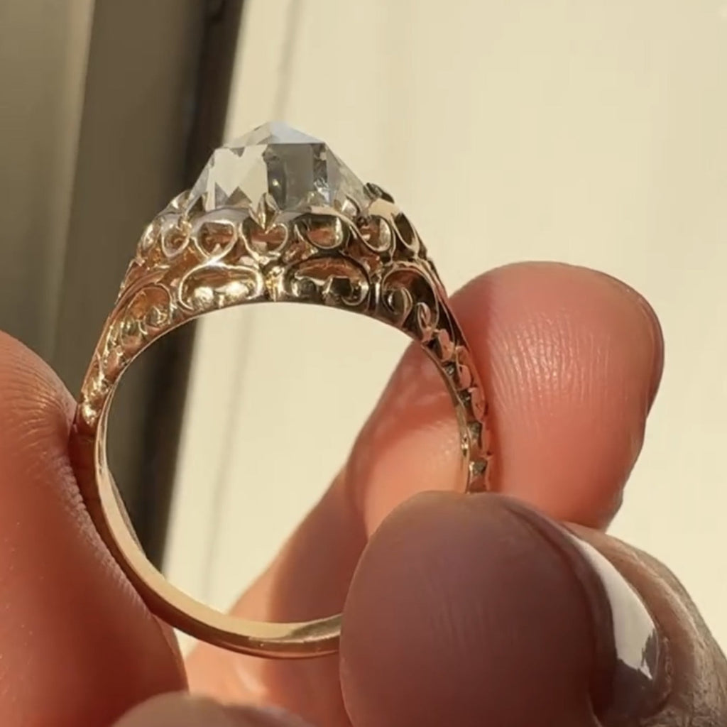 Antique Round Cut Moissanite Engagement Ring Vintage Inspired Wedding Ring