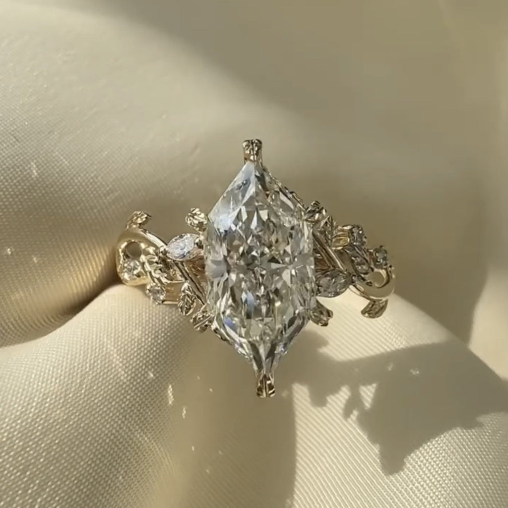 Dutch Marquise Moissanite Engagement Ring Floral Set Vintage Inspired Wedding Ring