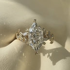 Dutch Marquise Lab Grown Engagement Ring Floral Set Vintage Inspired Wedding Ring