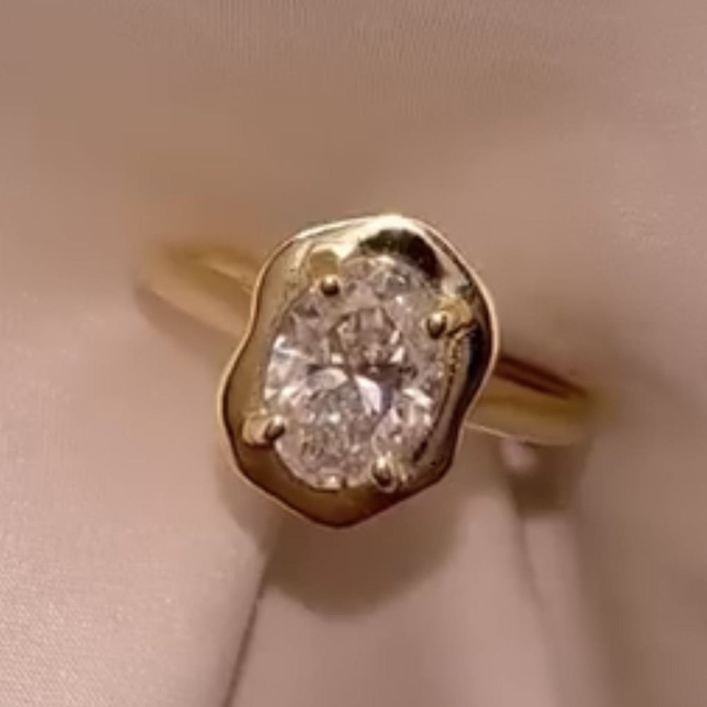 Oval Cut Bezel Set Moissanite Engagement Ring Solitaire Unique Wedding Ring Total  Diamond