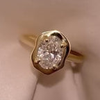Oval Cut Bezel Set Moissanite Engagement Ring Solitaire Unique Wedding Ring Total  Diamond