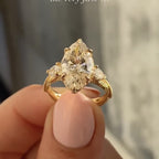 Marquise Lab Three Stone Moissanite Engagement Ring Vintage Inspired Wedding Ring