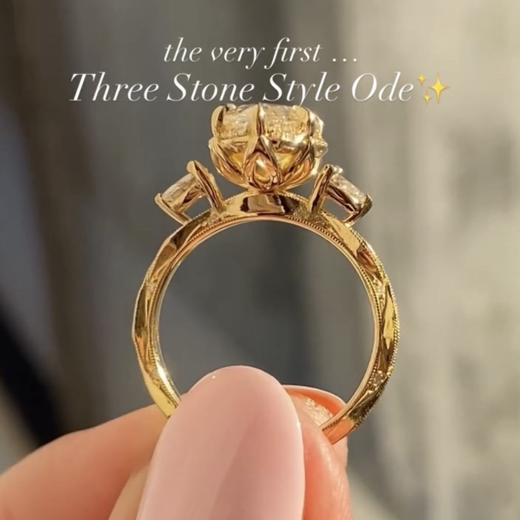 Marquise Lab Three Stone Lab Grown Engagement Ring Vintage Inspired Wedding Ring