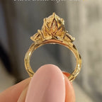 Marquise Lab Three Stone Moissanite Engagement Ring Vintage Inspired Wedding Ring