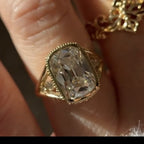 Old Mine Elongated Cushion Lab Grown Engagement Ring Bezel Set Vintage Inspired Ring