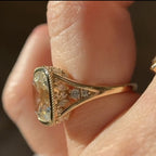 Old Mine Elongated Cushion Lab Grown Engagement Ring Bezel Set Vintage Inspired Ring