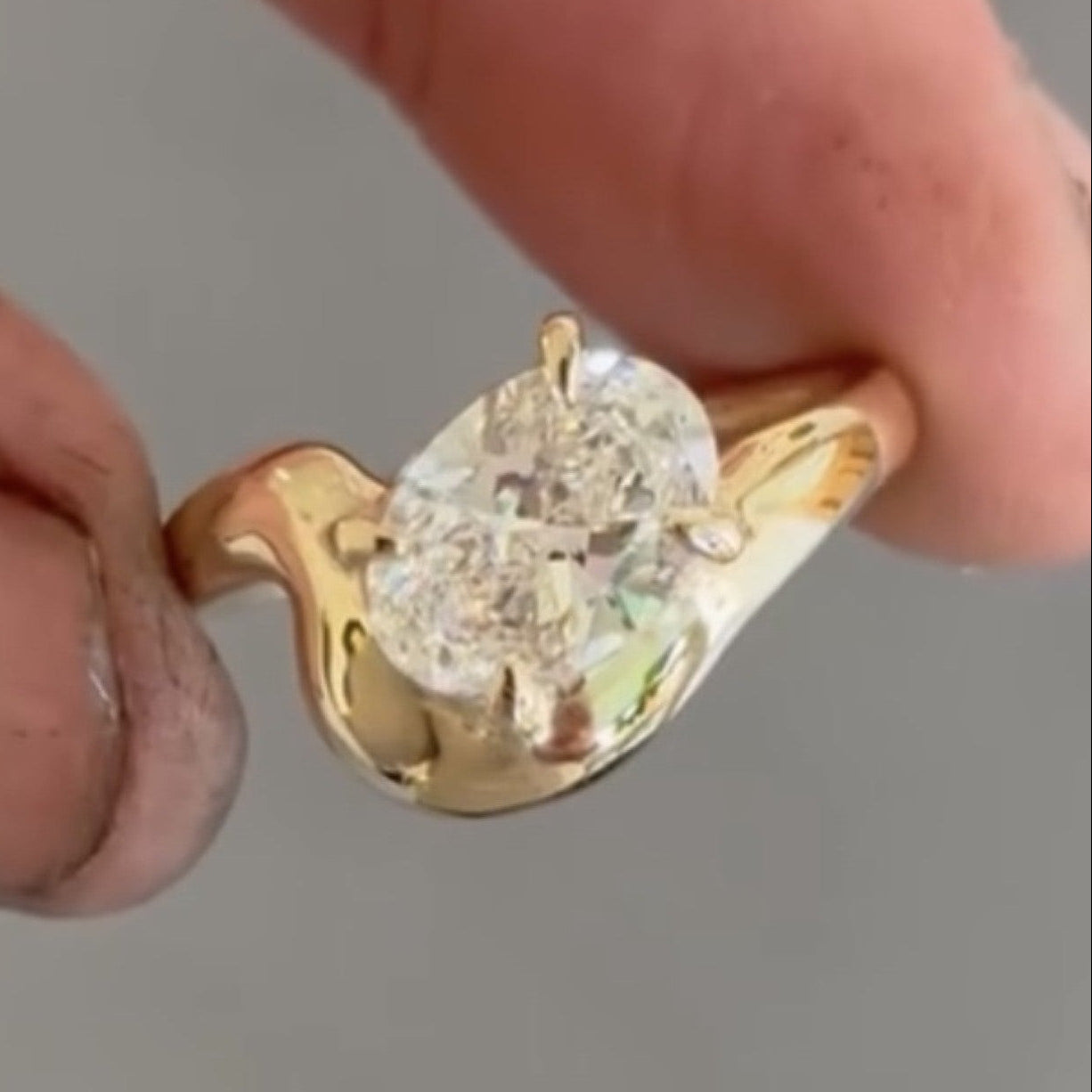 Oval Curve Band Lab Grown Engagement Ring East West Solitaire Gold Wedding Ring