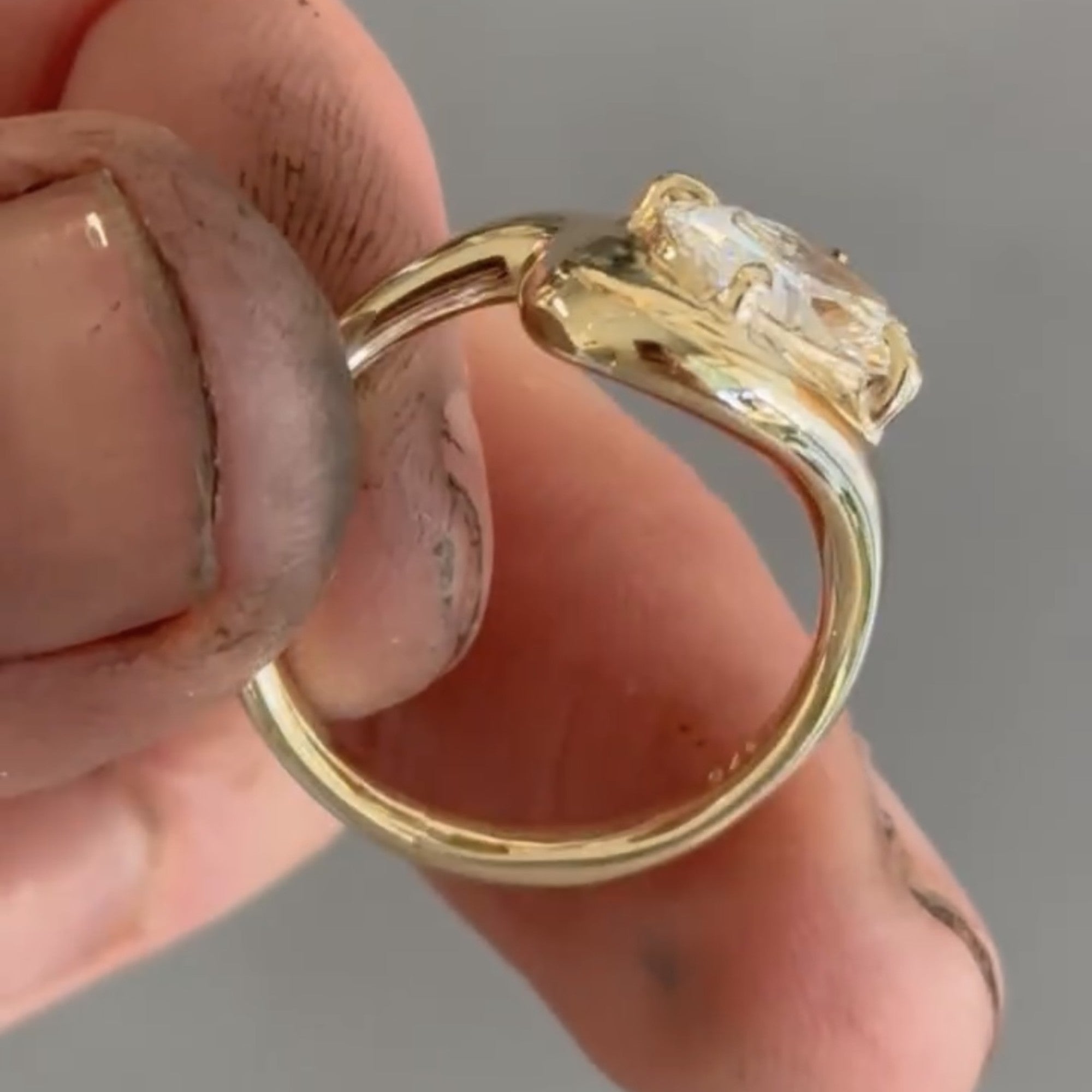 Oval Curve Band Lab Grown Engagement Ring East West Solitaire Gold Wedding Ring