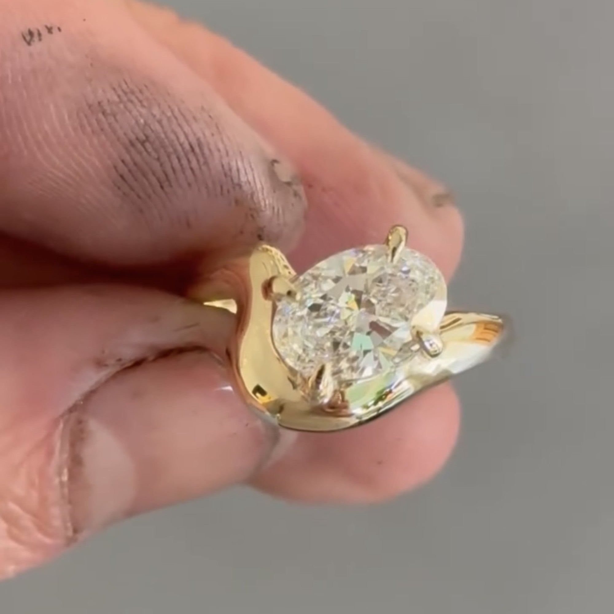 Oval Curve Band Lab Grown Engagement Ring East West Solitaire Gold Wedding Ring