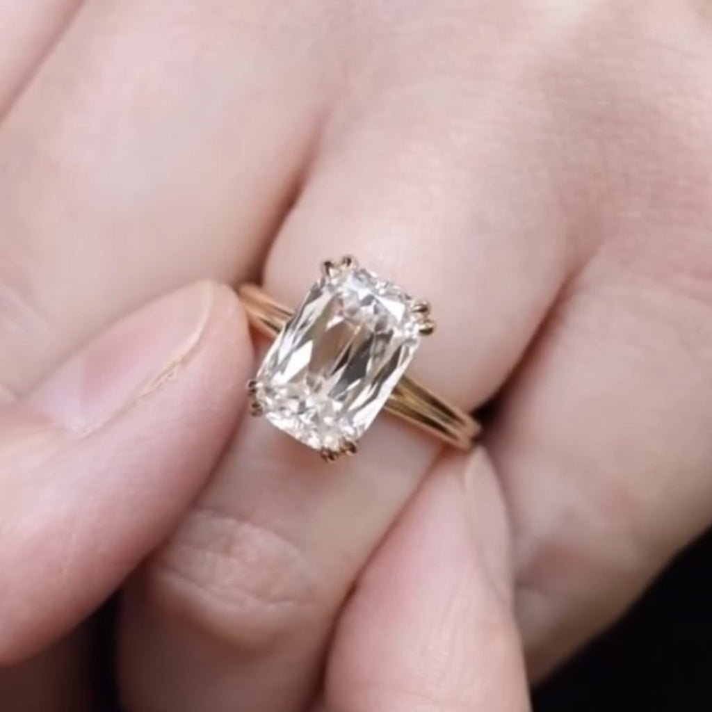 Criss Cut Lab Grown Engagement Ring Double Claw Prong Gold Wedding Ring