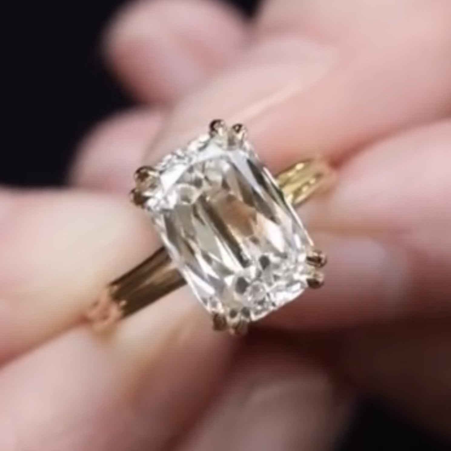 Criss Cut Lab Grown Engagement Ring Double Claw Prong Gold Wedding Ring