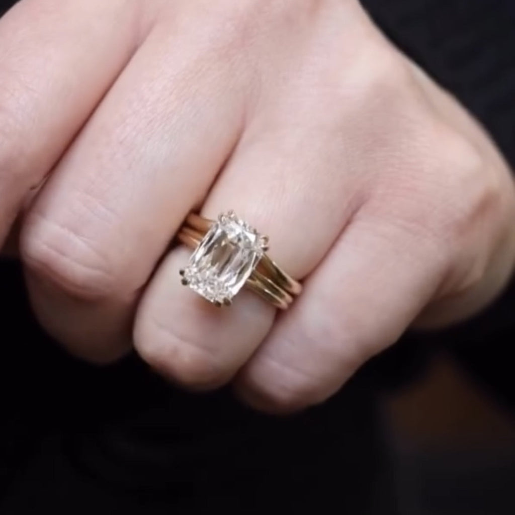 Criss Cut Lab Grown Engagement Ring Double Claw Prong Gold Wedding Ring