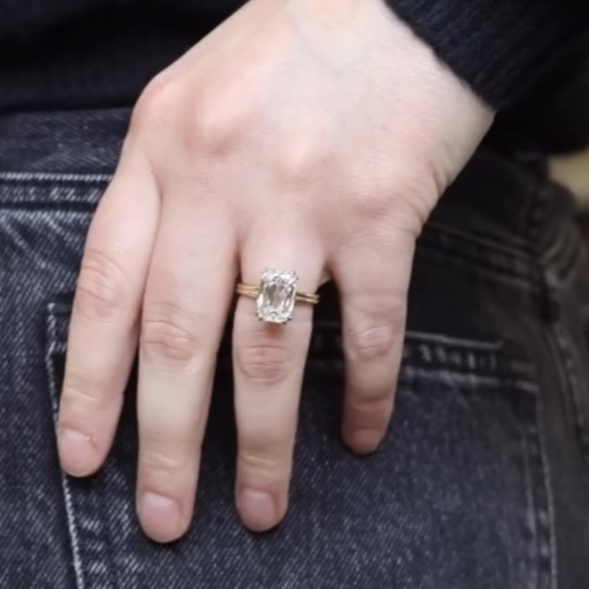Criss Cut Lab Grown Engagement Ring Double Claw Prong Gold Wedding Ring