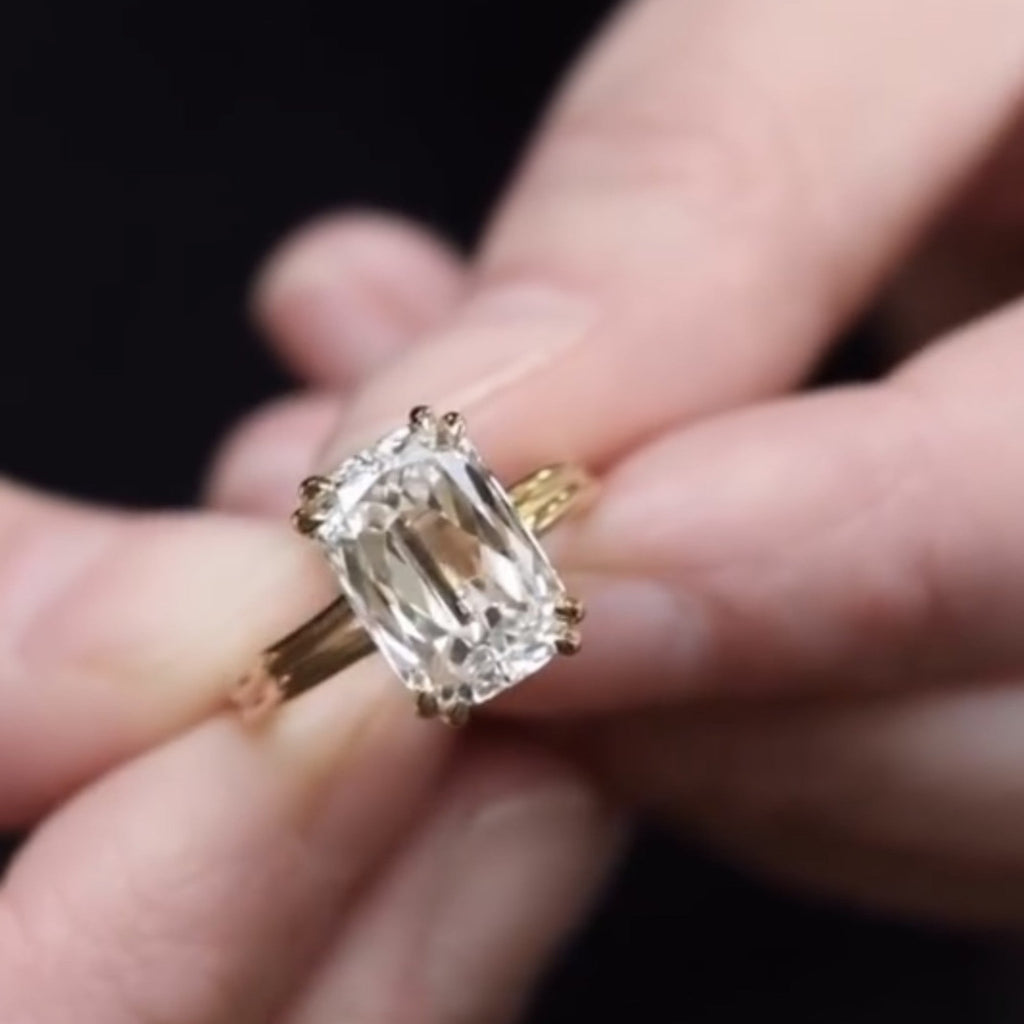 Criss Cut Lab Grown Engagement Ring Double Claw Prong Gold Wedding Ring